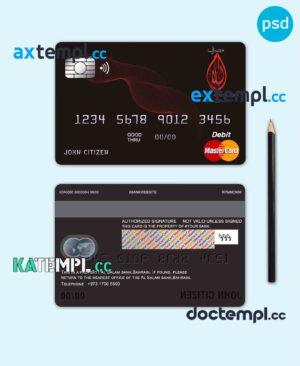 sample Bahrain Al Salam Bank mastercard debit card template in PSD format, fully editable download
