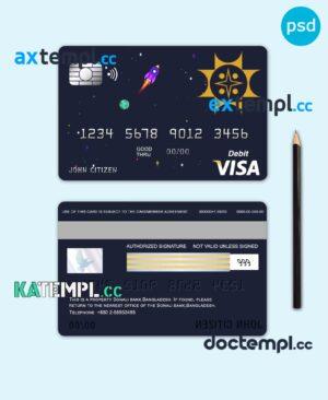 sample Bangladesh Sonali Bank visa card debit card template in PSD format, fully editable download