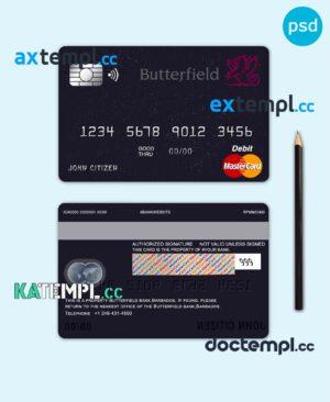 sample Barbados Butterfield bank mastercard debit card template in PSD format, fully editable download
