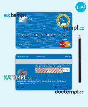 sample Barbados Caribbean Development Bank mastercard debit card template in PSD format, fully editable download