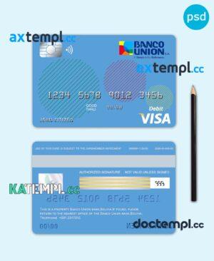 sample Bolivia Banco Union bank visa card debit card template in PSD format, fully editable download