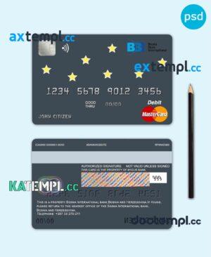 sample Bosnia and Herzegovina Bosna Bank International bank mastercard debit card template in PSD format, fully editable download