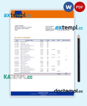 sample Brazil Itau bank statement template in Word and PDF format, fully editable download