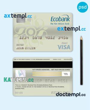 sample Burkina Faso Ecobank bank visa card debit card template in PSD format, fully editable download