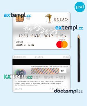 sample Burkina Faso The Central Bank of West African States bank mastercard debit card template in PSD format, fully editable download