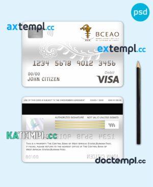 sample Burkina Faso The Central Bank of West African States bank visa card debit card template in PSD format, fully editable download