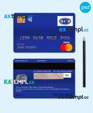 sample Burundi Credit Bank of Bujumbura bank mastercard debit card template in PSD format, fully editable download