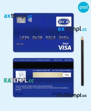 sample Burundi Credit Bank of Bujumbura bank visa card debit card template in PSD format, fully editable download