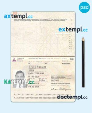 sample Cabo Verde passport template in PSD format, fully editable download