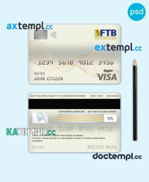 sample Cambodia Foreign Trade Bank of Cambodia bank visa card debit card template in PSD format, fully editable download
