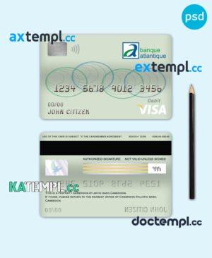 sample Cameroon Atlantic bank visa card debit card template in PSD format, fully editable download