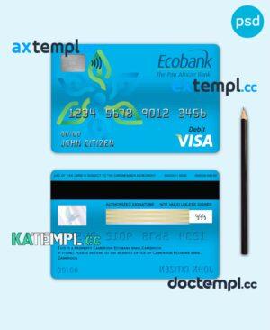 sample Cameroon Ecobank bank visa card debit card template in PSD format, fully editable download