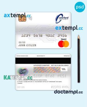 sample Canada CrawfordTech bank mastercard debit card template in PSD format, fully editable download