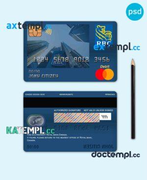 sample Canada Royal Bank of Canada (RBC) bank mastercard debit card template in PSD format, fully editable download
