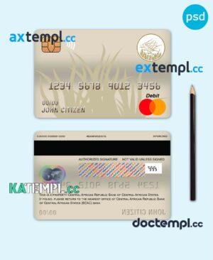 sample Central African Republic Bank of Central African States (BEAC) bank mastercard debit card template in PSD format, fully editable download