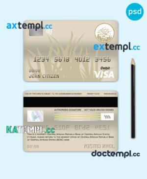 sample Central African Republic Bank of Central African States (BEAC) bank visa card debit card template in PSD format, fully editable download