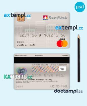 sample Chile Banco del Estado de Chile bank mastercard debit card template in PSD format, fully editable download