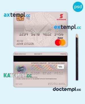 sample Chile Scotiabank bank mastercard debit card template in PSD format, fully editable download