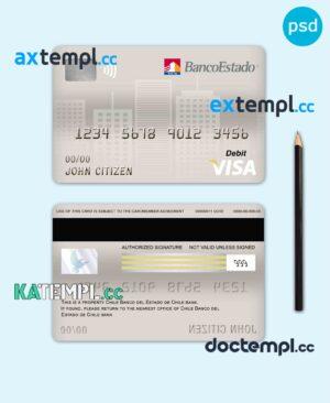 sample Chile Banco del Estado de Chile bank visa card debit card template in PSD format, fully editable download