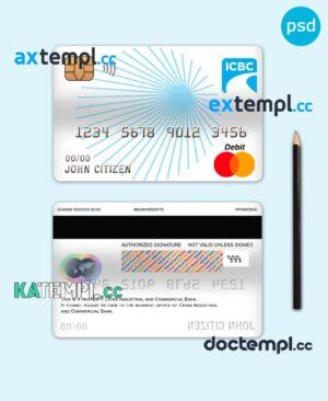 sample China Industrial and Commercial Bank of China bank mastercard debit card template in PSD format, fully editable download