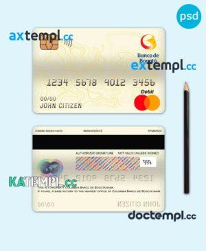 sample Colombia Banco de Bogotá bank mastercard debit card template in PSD format, fully editable download