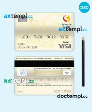 sample Colombia Banco de Bogotá bank visa card debit card template in PSD format, fully editable download
