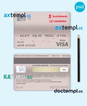 sample Colombia Scotiabank Colpatria bank visa card debit card template in PSD format, fully editable download