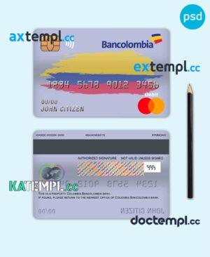 sample Colombia Bancolombia bank mastercard debit card template in PSD format, fully editable download