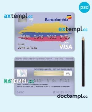 sample Colombia Bancolombia bank visa card debit card template in PSD format, fully editable download