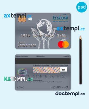 sample Congo Ecobank bank mastercard debit card template in PSD format, fully editable download