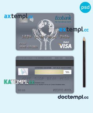 sample Congo Ecobank bank visa card debit card template in PSD format, fully editable download