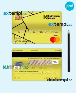 sample Croatia Raiffeisen bank mastercard debit card template in PSD format, fully editable download