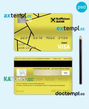 sample Croatia Raiffeisen bank visa card debit card template in PSD format, fully editable download