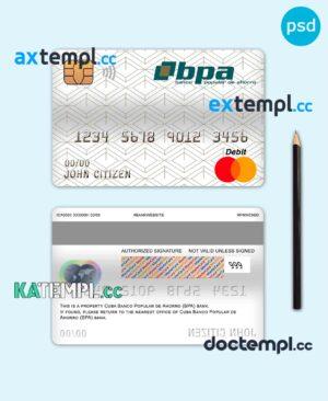 sample Cuba Banco Popular de Ahorro (BPA) bank mastercard debit card template in PSD format, fully editable download