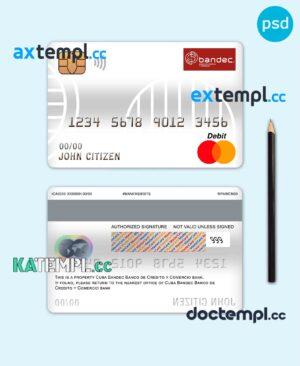 sample Cuba Bandec Banco de Credito y Comercio bank mastercard debit card template in PSD format, fully editable download