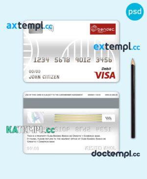 sample Cuba Bandec Banco de Credito y Comercio bank visa card debit card template in PSD format, fully editable download