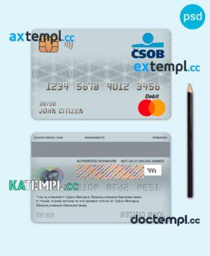 sample Czech Republic Československá Obchodní bank mastercard debit card template in PSD format, fully editable download
