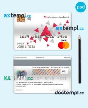 sample Denmark Arbejdernes Landsbank mastercard debit card template in PSD format, fully editable download