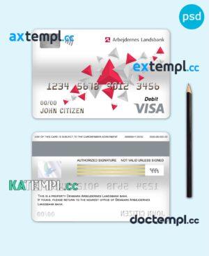sample Denmark Arbejdernes Landsbank visa card debit card template in PSD format, fully editable download