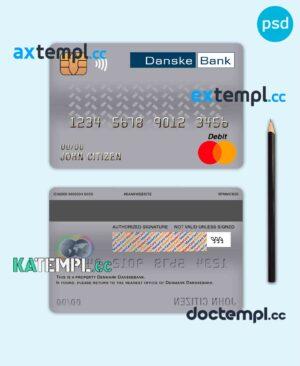 sample Denmark Danskebank bank mastercard debit card template in PSD format, fully editable download