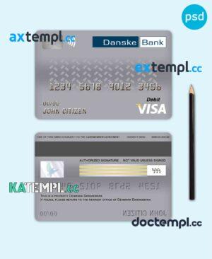 sample Denmark Danskebank bank visa card debit card template in PSD format, fully editable download