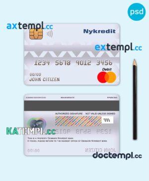 sample Denmark Nykredit bank mastercard debit card template in PSD format, fully editable download