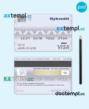 sample Denmark Nykredit bank visa card debit card template in PSD format, fully editable download
