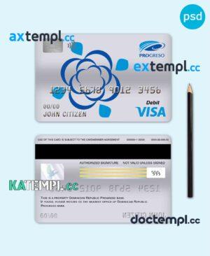 sample Dominican Republic Progreso bank visa card debit card template in PSD format, fully editable download