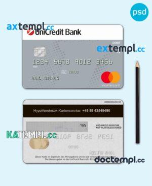 sample Germany UniCredit Bank mastercard credit card template in PSD format, fully editable download