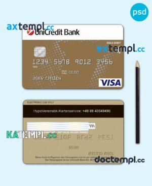 sample Germany UniCredit Bank visa credit card template in PSD format, fully editable download