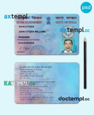 sample India e-PAN card template in PSD format (Income Tax Department), fully editable, with all fonts download