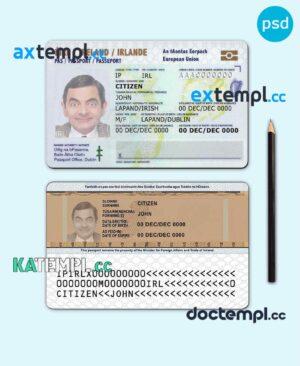 sample Ireland ID template in PSD format, fully editable, with all fonts download