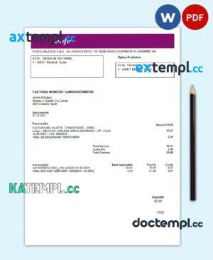 sample Spain Renfe utility bill template in Word and PDF format download