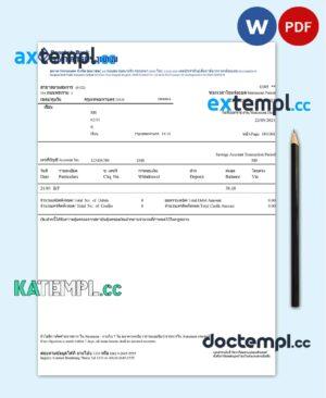 sample Thailand Bangkok bank account statement template in Word and PDF format download